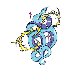 Vector Y2k Snake Neon Tribal Cartoon Illustration Isolated