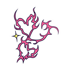 Vector Y2k Heart Neon Tribal Cartoon Illustration Isolated