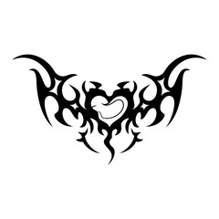Vector Y2k Tattoo Heart Neon Tribal Cartoon Illustration Isolated