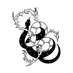 Vector Y2k Tattoo Snake Neon Tribal Cartoon Illustration Isolated