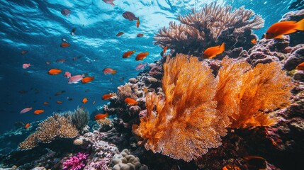 Vibrant Underwater Coral Reef with Colorful Fish
