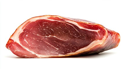 Large piece of Spanish Jamon or Prosciutto close up isolated on white background
