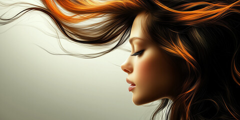 Naklejka premium Portrait of a woman with long hair, beauty banner 