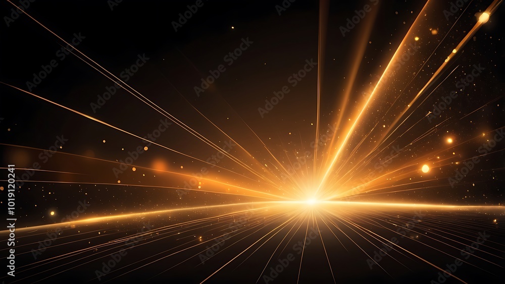 Poster abstract digital design illustration of a bright golden spark line with bokeh effect and glitters sc