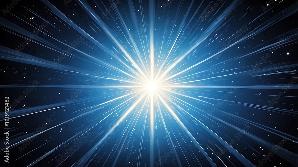 Poster digital abstract illustration background featuring a dynamic burst of blue light emanating from the 