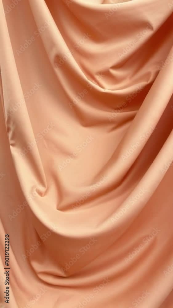 Poster close-up of draped peach fabric with soft folds and texture.