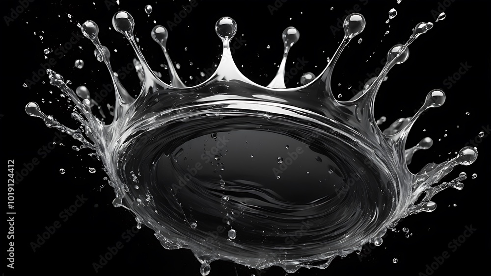 Poster digital abstract artwork capturing a dynamic splash of water against a dark background centered with
