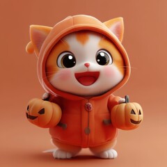 Fototapeta premium Adorable Kitten in a Pumpkin Hoodie for Halloween