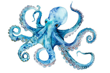 Watercolor minimalist design of octopus. Digital isolated  design element.