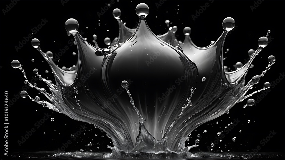 Poster digital abstract artwork capturing a dynamic splash of water against a dark background centered with