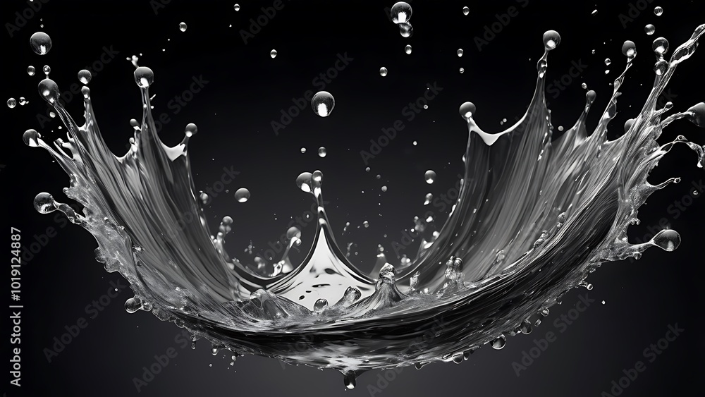 Poster digital abstract artwork capturing a dynamic splash of water against a dark background centered with