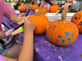 Pumpkins at a fair in Canada on Halloween