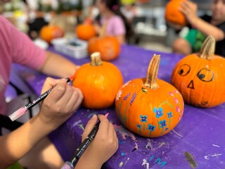 Pumpkins at a fair in Canada on Halloween