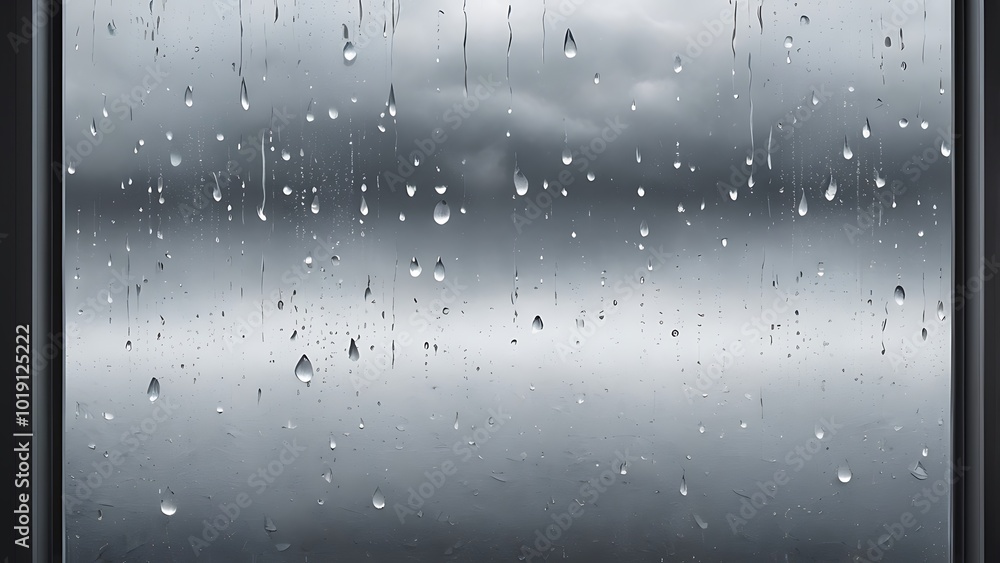 Poster photograph featuring a close up view of raindrops on a glass surface capturing the intricate details