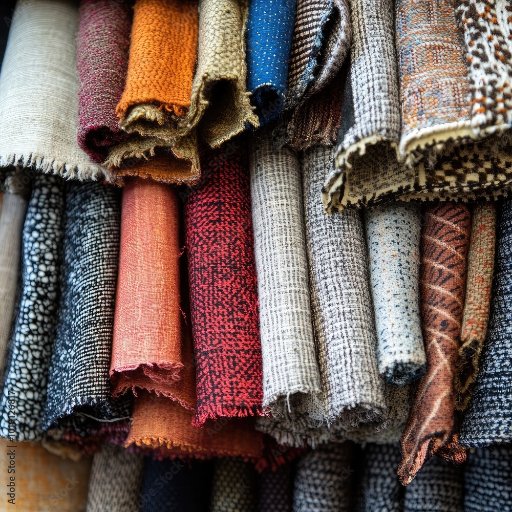 Poster assorted textiles in rich colors and patterns