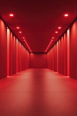 Fototapeta premium Futuristic red hallway with bright lighting and a reflective floor