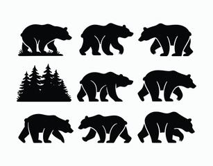 Black Bear Silhouettes Movements in Forests Vector EPS Template