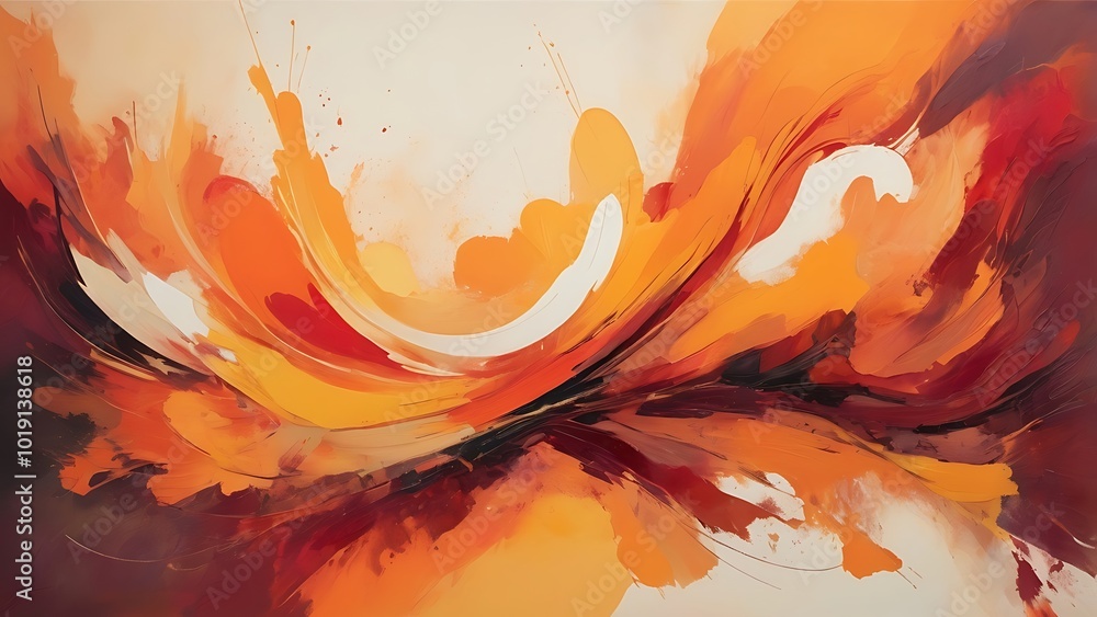 Poster abstract painting background with a dynamic and fluid style, featuring a vibrant blend of warm color