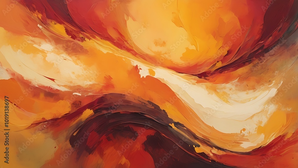Poster abstract painting background with a dynamic and fluid style, featuring a vibrant blend of warm color