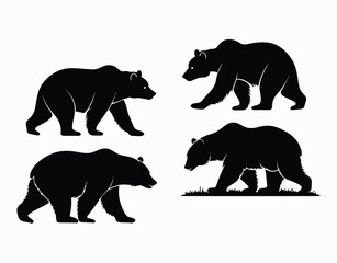 Walking Silhouette Black Bears Vector EPS Template