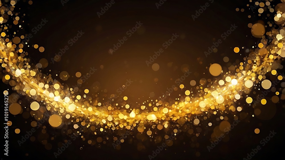 Poster abstract illustration background of a glitter style background with numerous golden circular bokeh e