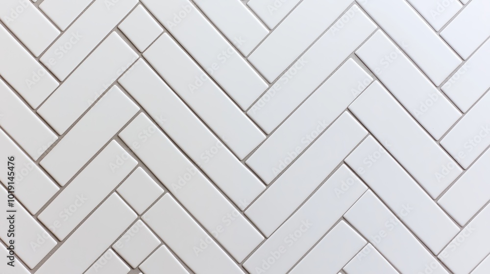 Poster white tile pattern with a chevron design. the tiles are arranged in a way that creates a sense of mo