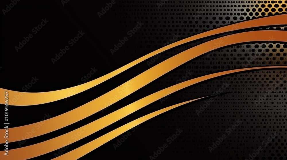 Poster black and gold background with a wavy line. the line is curvy and it looks like it's moving. the lin