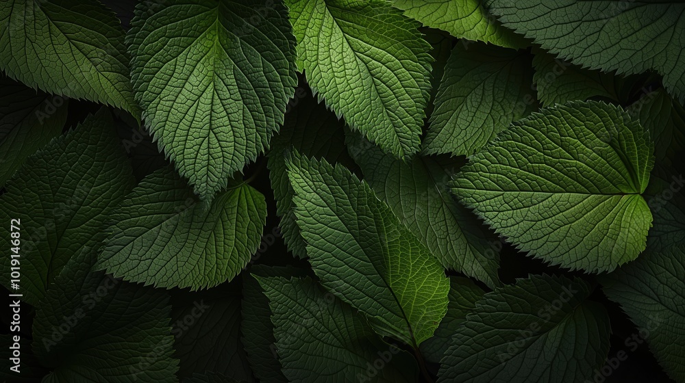Poster close up of green leaves with a mood of serenity and calmness. the leaves are arranged in a way that