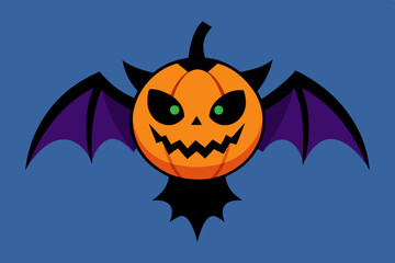Naklejka premium Spooky Halloween Cute Spooky Pumpkin Bat, Cute, Cartoon, vector illustration