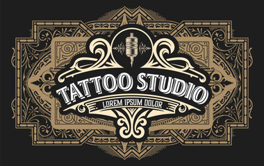 Tattoo logo with vintage ornaments. Layered