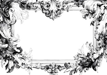 Vintage label frame design, line art drawing, detailed and intricate ink lines design, white background design,
