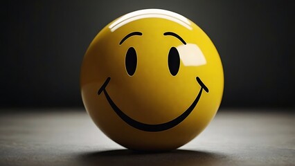 Fototapeta premium minimalist and vibrant style, showcasing a large, smiley emoji positioned on a smooth, light colored surface with yellow wall background