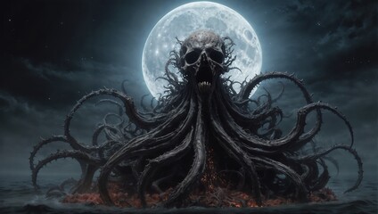 Monstrous creature under the full moon 