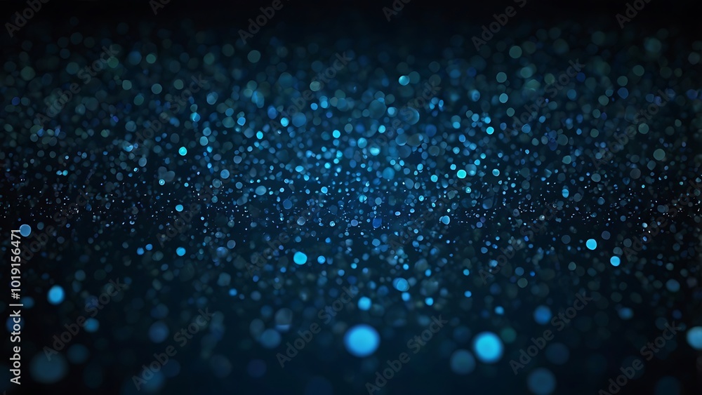Poster digital abstract background featuring a bokeh effect with a dark blue background filled with numerou