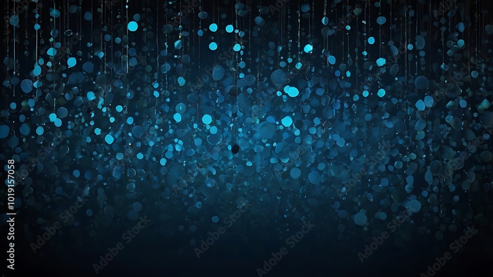 Poster digital abstract background featuring a bokeh effect with a dark blue background filled with numerou
