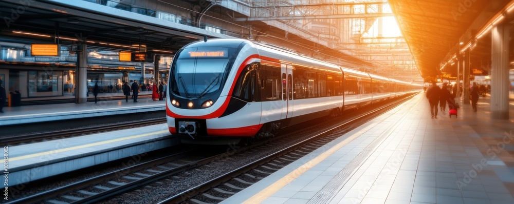 Poster modern train at station with automated system