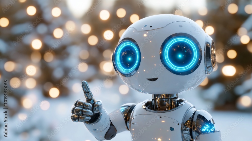 Poster robot pointing at a space with ai. copy space