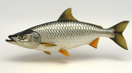 Fototapeta premium White background with an illustration of a tarpon fish, an aquatic animal