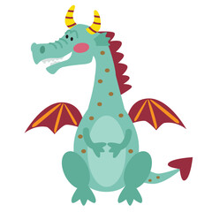 Medieval fairy tale  green dragon vector cartoon illustration
