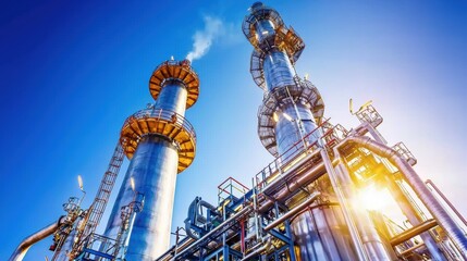 Industrial Oil Refinery Under Clear Blue Sky