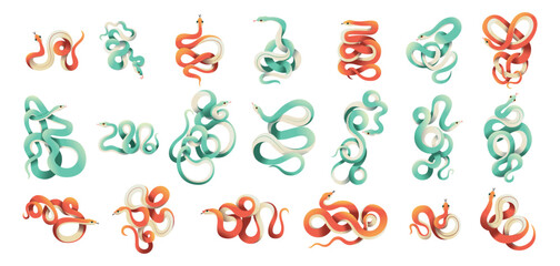 Obraz premium Vector Chinese New Year Snake Ornament Cartoon Set Illustration Isolated