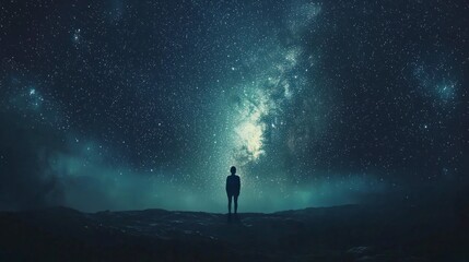 Fototapeta premium Silhouette of a man gazing at the Milky Way