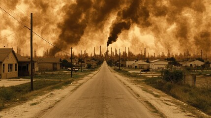 Industrial Landscape with Smoke and Pollution