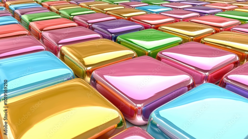 Poster colorful glossy square blocks in a patterned array
