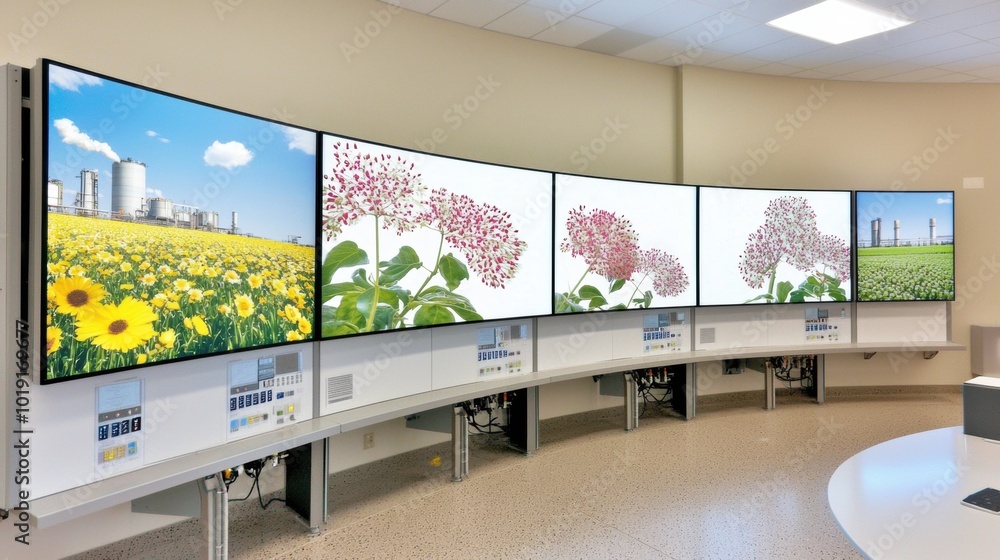 Poster modern control room with multiple display screens