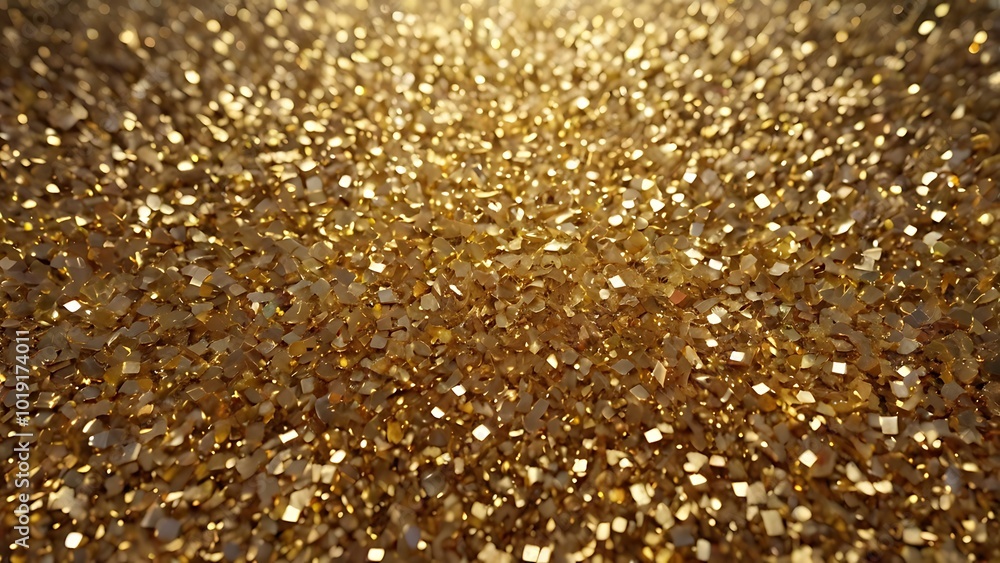 Poster abstract textured background of a shiny glitter space with golden particles in a bright scene