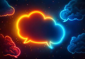 Neon Speech Bubble with Fire and Ice Effect Symbolizing Communication