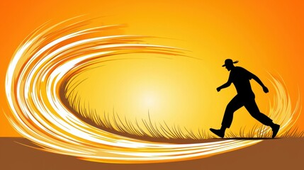 Fototapeta premium Silhouette of a Man Walking at Sunset Scene