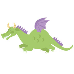 Medieval fairy tale  flying green dragon vector cartoon illustration