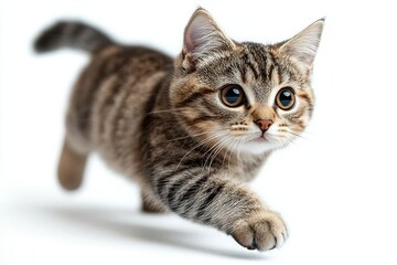 Obraz premium playful cat captured midstride in a dynamic pose showcasing agility as it runs and walks set against a clear isolated background